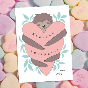 Sloth Squishies Mini Kids Valentine Card Soft Pink