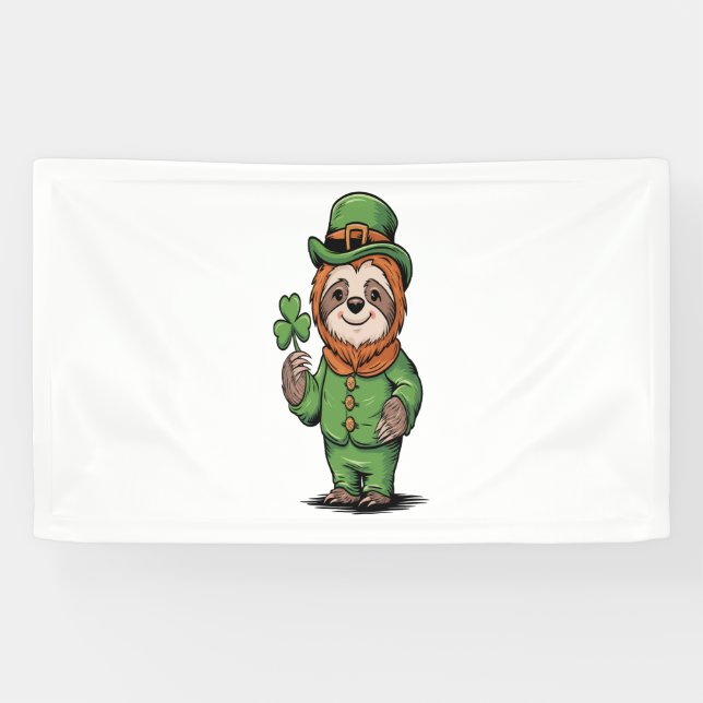 Sloth St Patrick's Day Irish Lucky Banner (Horizontal)
