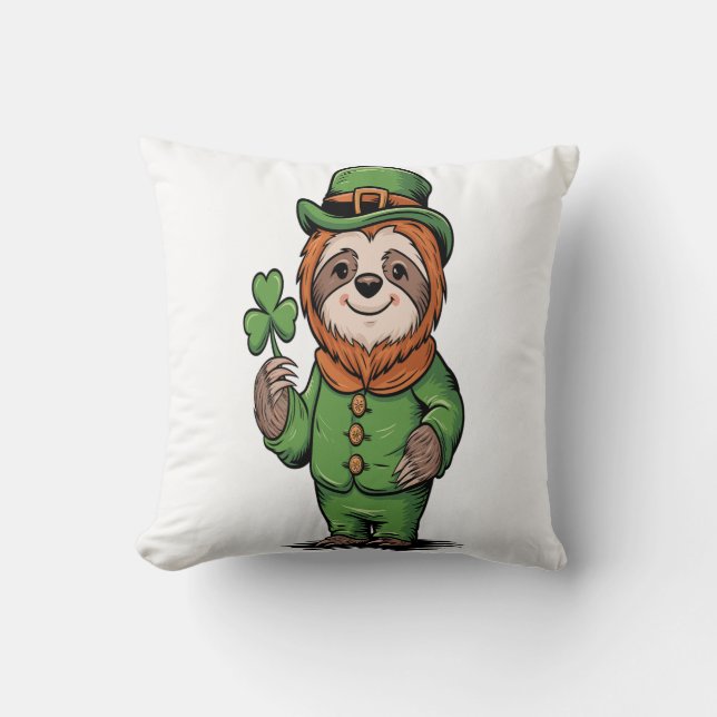 Sloth St Patrick's Day Irish Lucky Cushion (Front)