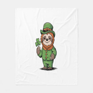 Sloth St Patrick's Day Irish Lucky Fleece Blanket
