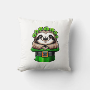 Sloth St Patricks Day Leprechaun Shamrock Irish Sl Cushion