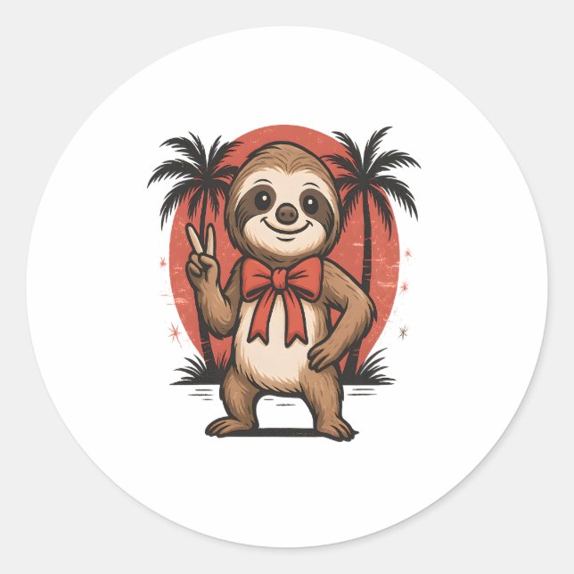 Sloth Summer Beach Rocking Classic Round Sticker (Front)