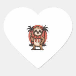 Sloth Summer Beach Rocking Heart Sticker