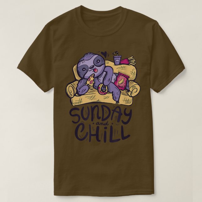 Sloth Sunday Chilling With Pizza  T-Shirt (Design Front)