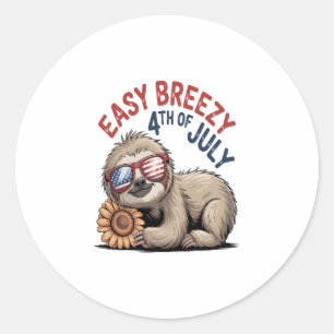 Sloth Sunflower 4th of July Classic Round Sticker