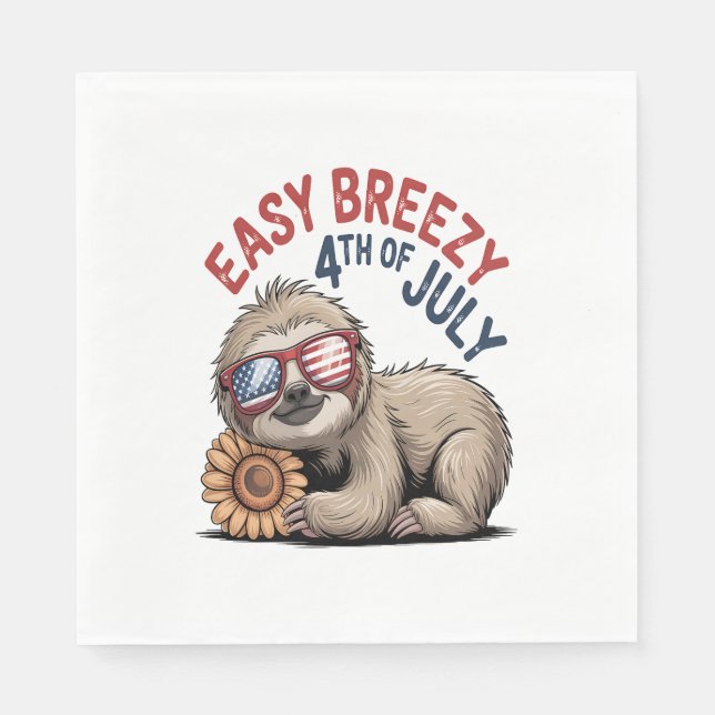 Sloth Sunflower 4th of July Napkin (Front)