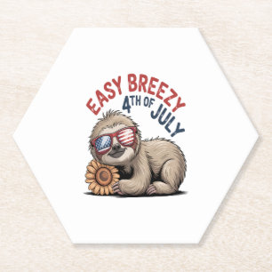 Sloth Sunflower 4th of July Paper Coaster
