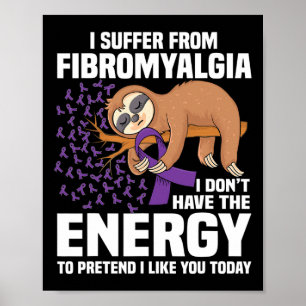 Sloth Support Purple Ribbon Warrior Fibromyalgia A Poster