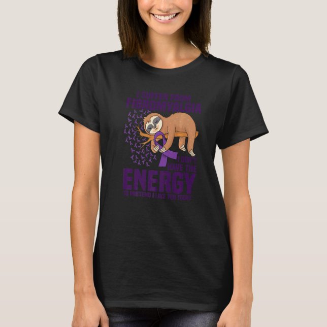 Sloth Support Purple Ribbon Warrior Fibromyalgia A T-Shirt (Front)