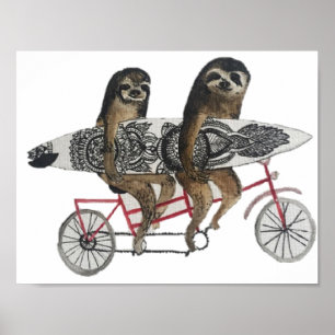 sloth surf bike poster