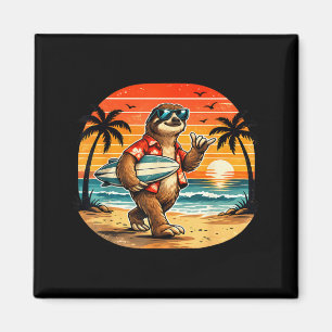Sloth Surfboarder Hawaii Wave Surfing Beach Magnet