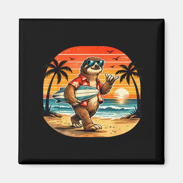 Sloth Surfboarder Hawaii Wave Surfing Beach Magnet (Front)