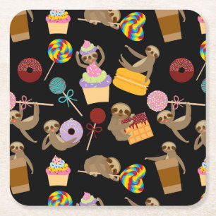 Sloth Sweet Treats Pattern Square Paper Coaster