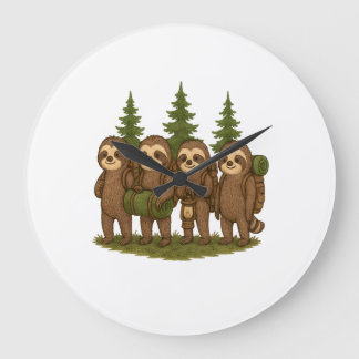 Sloth Team Sloth Hiking Camping Large Clock