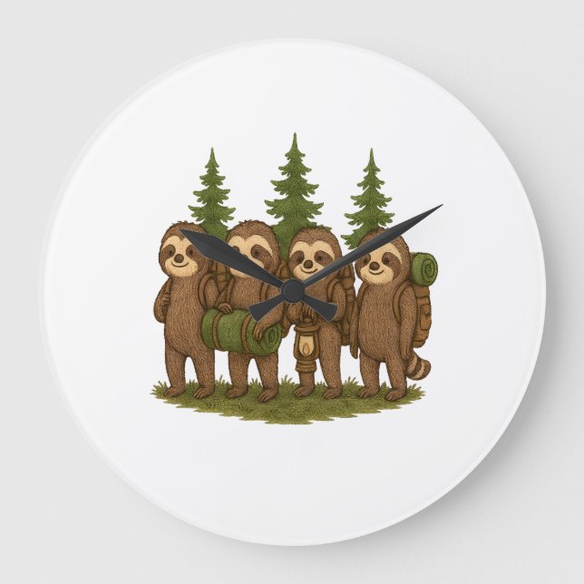 Sloth Team Sloth Hiking Camping Large Clock (Front)