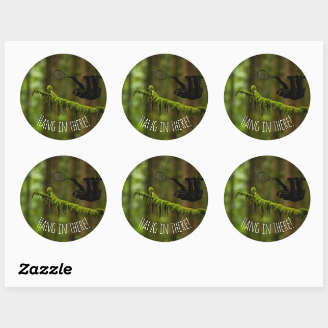Sloth Tennis Player With Text in the Rainforest Classic Round Sticker (Sheet)