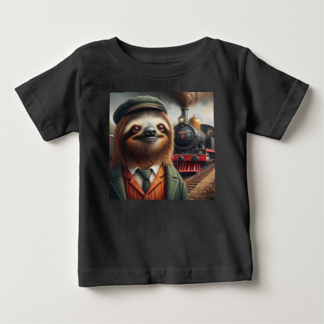 Sloth Train Engineer Baby T-Shirt (Front)