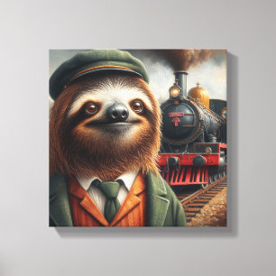Sloth Train Engineer Canvas Print