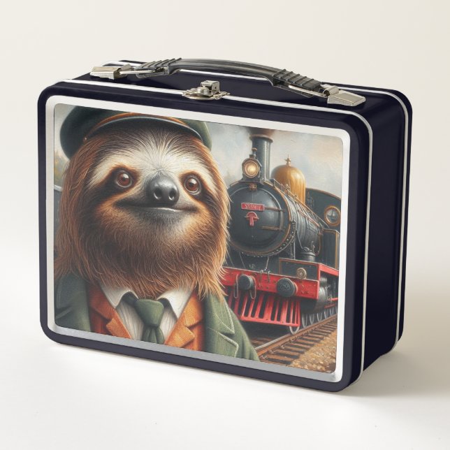 Sloth Train Engineer Metal Lunch Box (Front)
