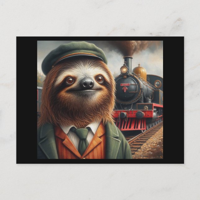 Sloth Train Engineer Postcard (Front)