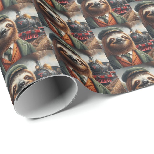 Sloth Train Engineer Wrapping Paper (Roll Corner)