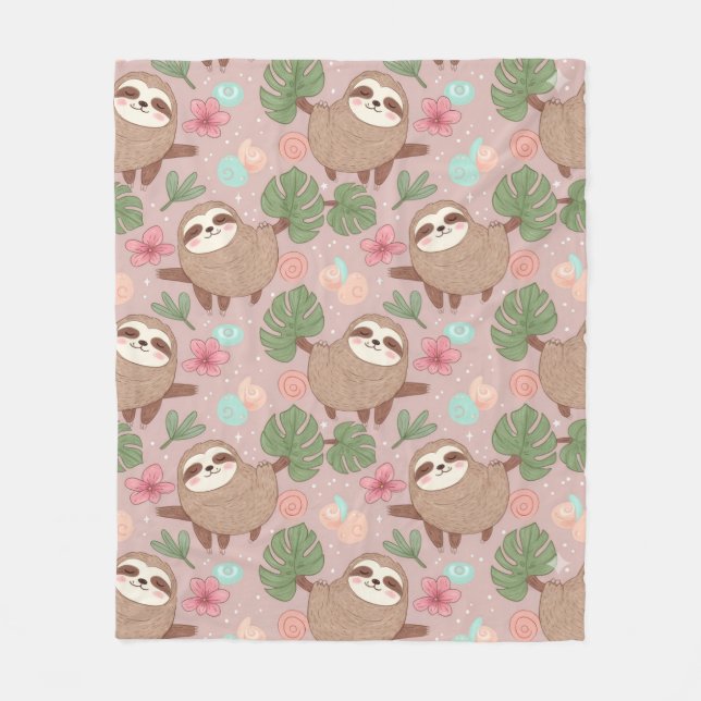 Sloth Tropical Dream Fleece Blanket (Front)