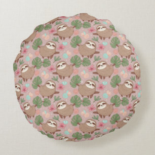 Sloth Tropical Dream Round Cushion