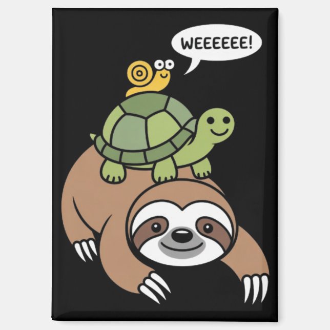 Sloth Turtle Snail Piggyback Animal Running Wild  Magnet (Front)