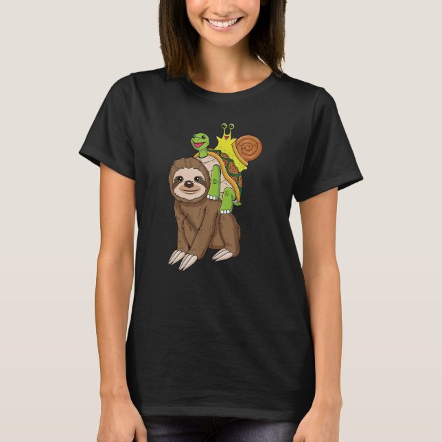 Sloth Turtle Snail Piggyback Running Riding Team T-Shirt (Front)