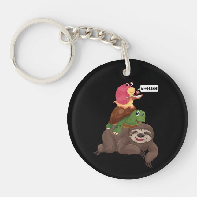 Sloth Turtle Snail Team Piggyback Slow Graphic Key Ring (Front)
