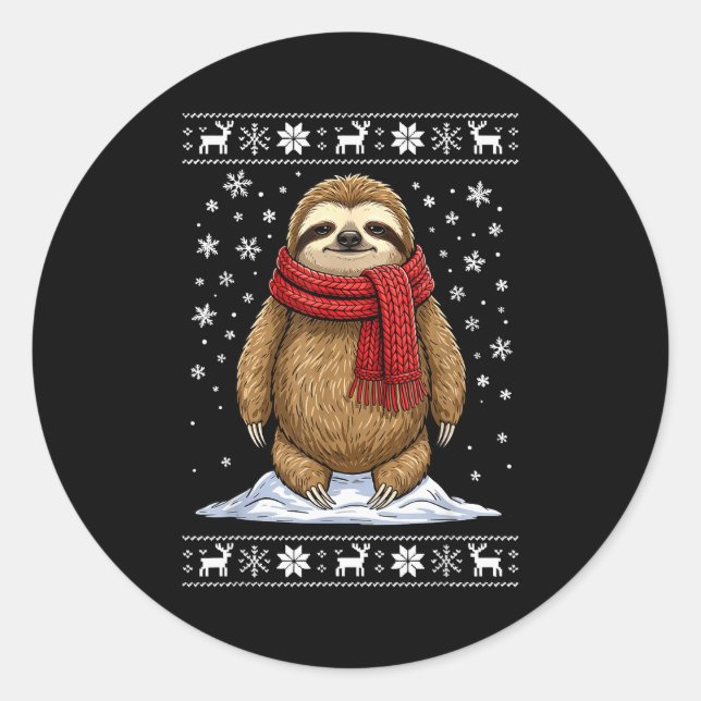 Sloth Ugly Christmas  Classic Round Sticker (Front)