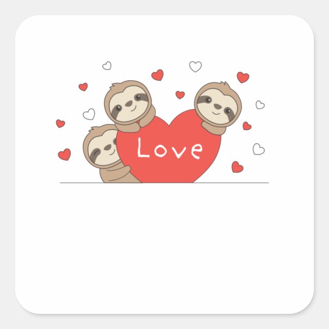 Sloth Valentine's Day Heart Love Cute Sloths Square Sticker (Front)