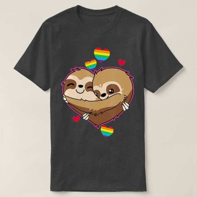Sloth Valentines Day Hearts Gift  Gay Pride Rainbo T-Shirt (Design Front)