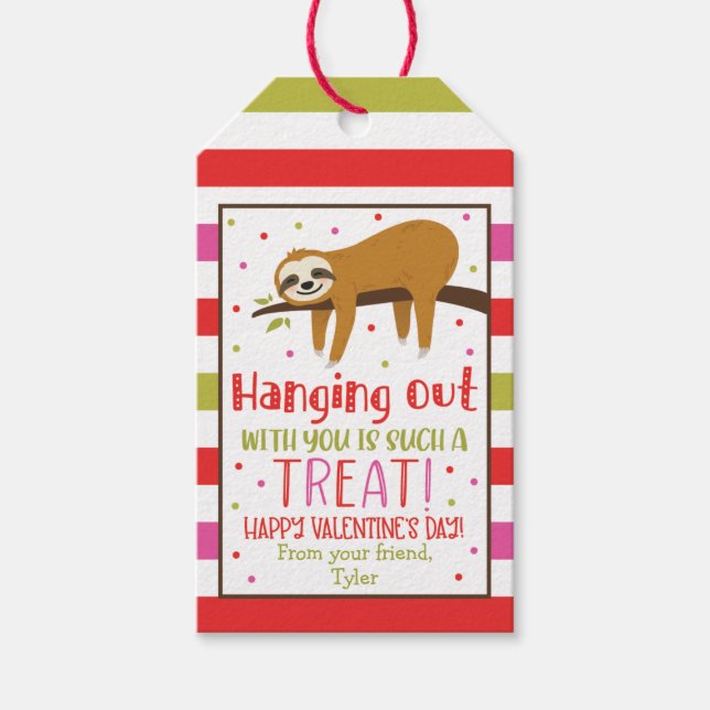 Sloth Valentine's Day Treat Favour Gift Tag (Front)