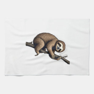Sloth Vintage Engraving Graphic Tee (2) Tea Towel