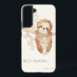 Sloth Watercolor Boho Keep Smiling Tree Foliage Samsung Galaxy Case<br><div class="desc">This sweet Sloth hanging from a Eucalyptus tree was beautifully captured in watercolor by internationally licensed artist and designer,  Audrey Jeanne Roberts.  The typography text,  "KEEP SMILING, " muted foliage and tree branch complete this design.  Copyright.</div>
