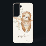 Sloth Watercolor Boho Tree Foliage Script Name Samsung Galaxy Case<br><div class="desc">This graceful Giraffe was beautifully captured in watercolor by internationally licensed artist and designer,  Audrey Jeanne Roberts.  Muted earthy dried foliage and a daisy flower complete the design.  You can change the background colour should you wish.  Copyright.</div>