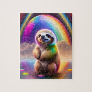 Sloth Watercolor Neon Ligths Baby Sloth Jigsaw Puzzle