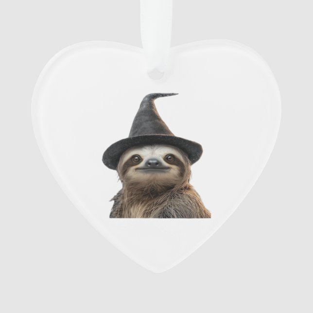 Sloth Wearing Halloween Witch Hat Classic T-Shirt Ornament (Front)