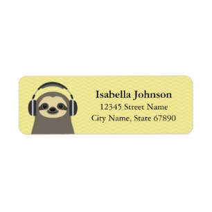 Sloth Wearing Headphones Return Address Label