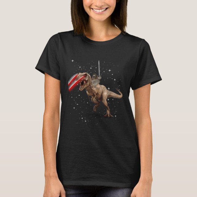 Sloth With A Claymore Riding A Rex With Laser Eyes T-Shirt (Front)