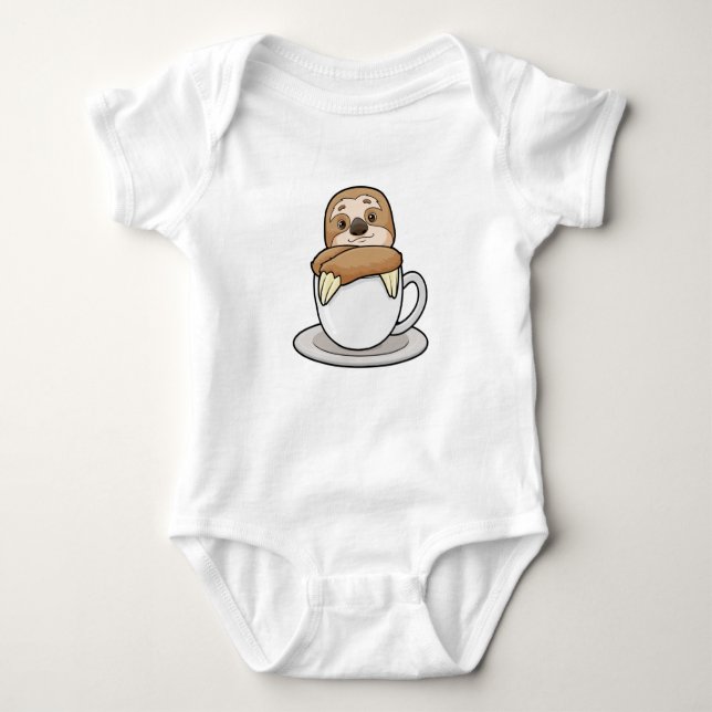 Sloth with Cup of Coffee Baby Bodysuit (Front)