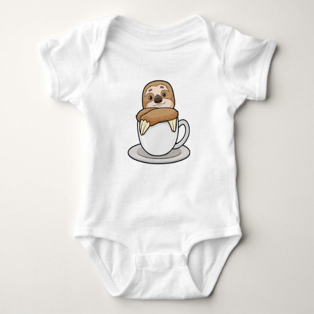 Sloth with Cup of Coffee Baby Bodysuit (Front)