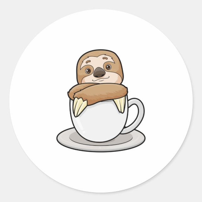 Sloth with Cup of Coffee Classic Round Sticker (Front)