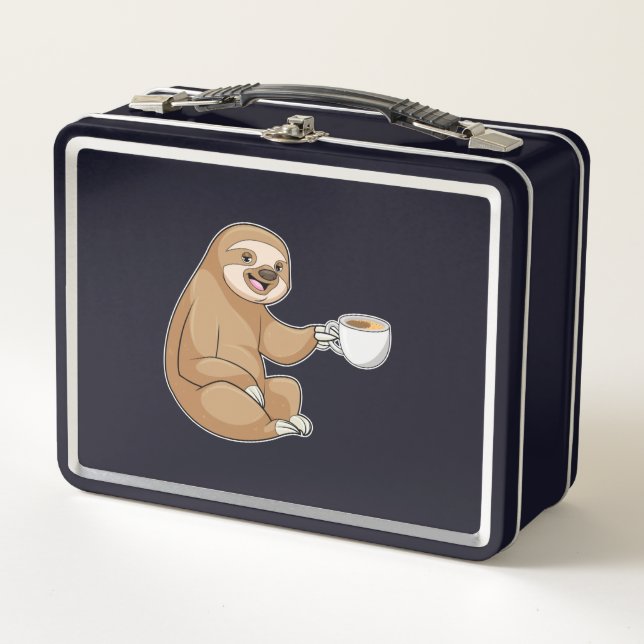 Sloth with Cup of Coffee Metal Lunch Box (Front)