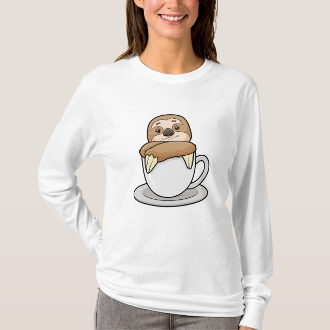Sloth with Cup of Coffee T-Shirt (Front)