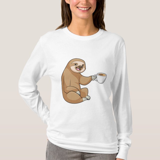 Sloth with Cup of Coffee T-Shirt (Front)
