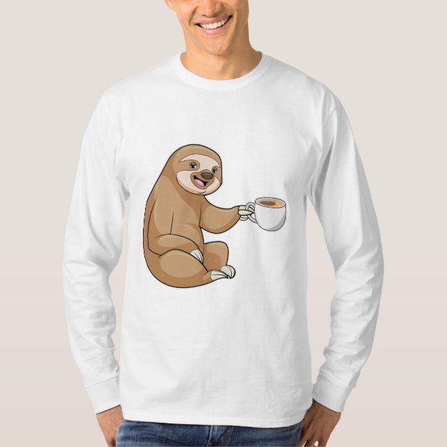 Sloth with Cup of Coffee T-Shirt (Front)