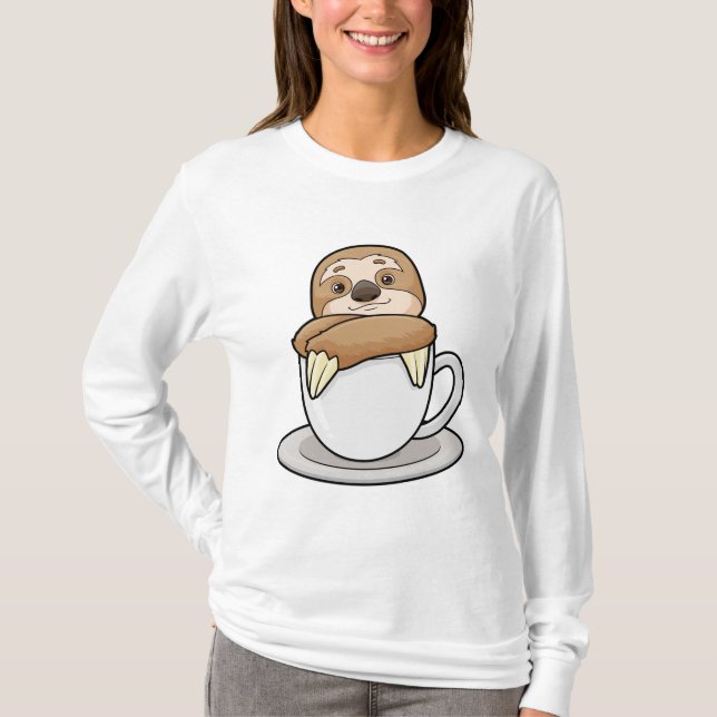 Sloth with Cup of Coffee T-Shirt (Front)