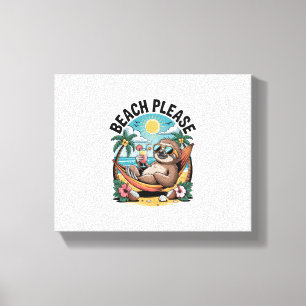Sloth with Ice Cream Summer Beach Please Canvas Print
